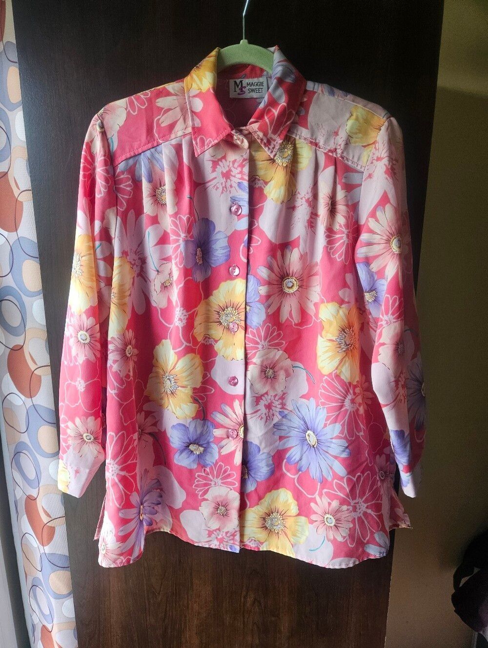 Vintage Maggie Sweet Floral Button-Up Blouse - Pink, Yellow, Lavender